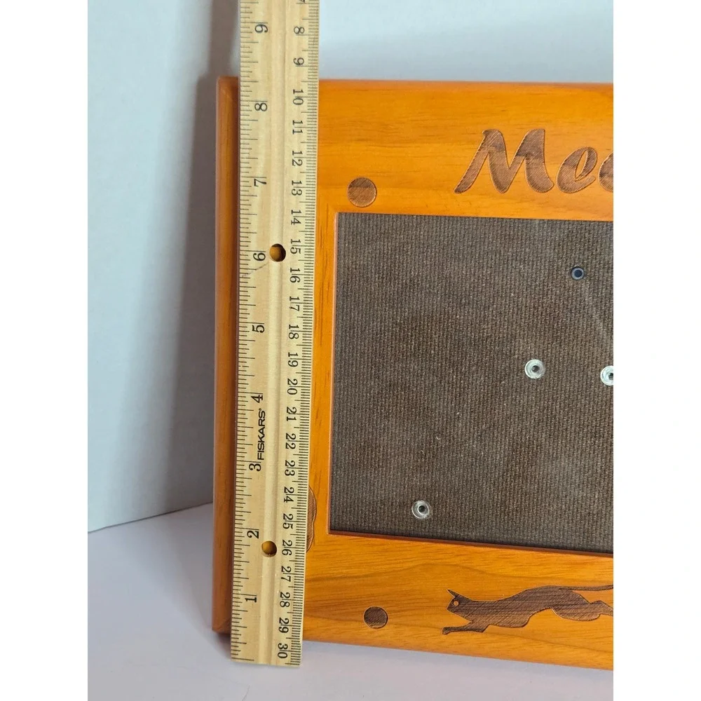 Wooden Cat Photo Frame Meow Engraved Tabletop Display‎ Made in Thailand